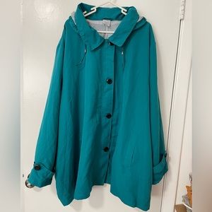 Greenish Teal Waterproof Hooded Jacket Sz 4X